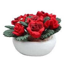 Rosas vermelhas de argila em miniatura em vaso de cerâmica para casa de bonecas 1:12 Rosas vermelhas de argila em miniatura em vaso de cerâmica para casa de bonecas 1:12