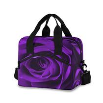 Rose Roxa Reutilizável Lanche Saco de almoço para mulheres Homens, Floral Flor Cooler Bag Lancheira Recipiente de Lanche com Alça de Ombro Ajustável para Piquenique Escritório de Trabalho Escolar