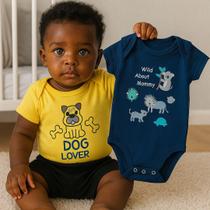 Roupa bebe 2 Body maga curta + 1 Shorts com punho algodão kit 3 peças Menino menina enxoval maternidade estampado verão calor P,M,G,GG