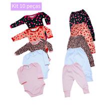 Roupa bebe Body manga Longa Liso e Estampado Mijao Liso e Estampado Pé Reversível Kit 10 peças