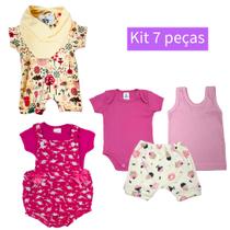 Roupa Bebê Macacão Curto Jardineira Body Manga Curta Kit 7 peças