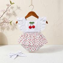Roupa Bebê Menina Conjunto Cereja Romper Mesversário Temático Verão Algodão Tiara Brinde Roupa Bebê Menina Conjunto Cereja Romper Mesversário Temático Verão Algodão Tiara Brinde