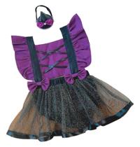 Roupa Bebê Mesversario Jardineira, Romper Temática Halloween - Bruxinha