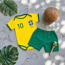 Roupa Bebê Temática Seleção Brasileira Body E Shorts Copa Roupa Bebê Temática Seleção Brasileira Body E Shorts Copa