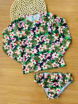 Roupa Biquíni Infantil Proteção Solar Conjunto Tubekids Manga Longa Estampa Flores Roupa Biquíni Infantil Proteção Solar Conjunto Tubekids Manga Longa Estampa Flores
