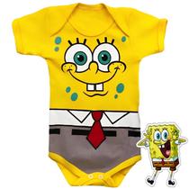 Roupa Body Bebê Bob Esponja Fantasia Mesversário para Criança Recém Nascido
