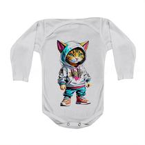 Roupa Body Bebê Manga Comprida Estampado Estampa Gato