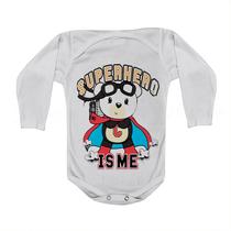 Roupa Body Bebê Manga Comprida Estampado Urso Super Herói