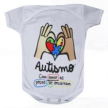 Roupa Body Bebê Manga Curta Estampado Amor Autismo