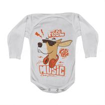 Roupa Body Bebê Manga Curta Estampado Cachorro musica