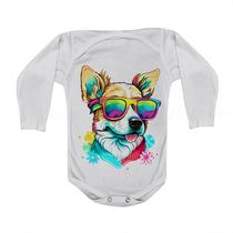 Roupa Body Bebê Manga Curta Estampado Cachorro