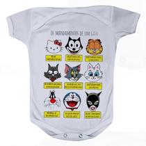 Roupa Body Bebê Manga Curta Estampado Desenhos de Gatos