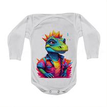 Roupa Body Bebê Manga Curta Estampado Dinossauro Autismo