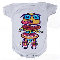 Roupa Body Bebê Manga Curta Estampado Hamburguer