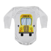 Roupa Body Bebê Manga Curta Estampado ônibus Escolar