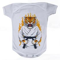 Roupa Body Bebê Manga Curta Estampado Tigre Karate Judo