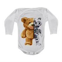 Roupa Body Bebê Manga Curta Estampado Urso Pelúcia Robô