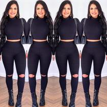 Roupa Calça Feminina skinny Malha Moda Ziper