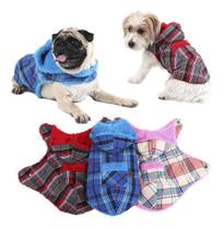 Roupa Capa Scot Inverno Pet Xadrez Pelucia Cachorro Inverno Outono Frio - Médio