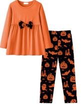 Roupa coordenada Yekaty Halloween Girls Orange Top Pants