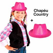 Roupa Country Feminina Chapeu Rosa e Colete Com Franja Roupa Country Feminina Chapeu Rosa e Colete Com Franja