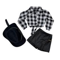 Roupa Country Infantil Conjunto Xadrez Kids Meninas + Chapéu Boiadeira