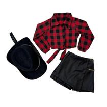 Roupa Country Infantil Conjunto Xadrez Kids Meninas + Chapéu Boiadeira