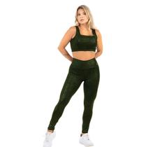 Roupa De Academia Estampado Jaguar Calça Cintura Alta Top