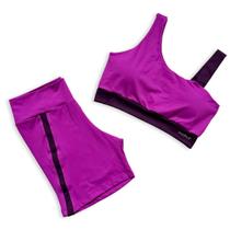 Roupa de Academia Feminina Conjunto Fitness Short Cós Alto Top Bojo Removível Look Treino