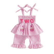 Roupa de aniversário Socutebabe Smocked Romper Girl de 1 a 2 anos Roupa de aniversário Socutebabe Smocked Romper Girl de 1 a 2 anos
