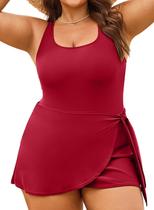 Roupa de banho Aleumdr One Piece para mulheres, saia para controle de barriga, roupa de banho, vestido de banho emagrecedor, roupa de banho Warp, cor de vinho, 4X