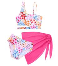 Roupa de banho ALISISISER Teen Girl, tamanho 7-8, floral tropical, 3 peças