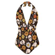 Roupa de banho ELEDIZI Goth Skull Halter Top Tummy Control Feminina XS