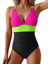 Roupa de banho feminina Aidonger com decote em V para controle de barriga