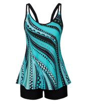 Roupa de banho feminina Arolina Plus Size Tankini Blue Ripples 24W
