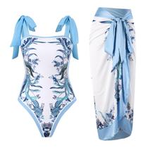 Roupa de banho feminina Capecage, peça única, com saia coberta e sarongue Roupa de banho feminina Capecage, peça única, com saia coberta e sarongue