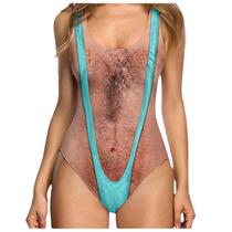 Roupa de banho feminina de praia genérica com peito peludo de uma peça Roupa de banho feminina de praia genérica com peito peludo de uma peça