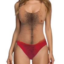 Roupa de banho feminina de praia genérica com peito peludo de uma peça