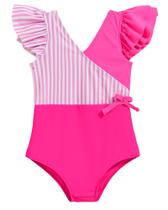 Roupa de banho feminina de uma peça Mioglrie rosa com babados 6T Roupa de banho feminina de uma peça Mioglrie rosa com babados 6T