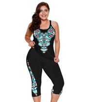Roupa de banho feminina LALAGEN Plus Size Rash Guard Capris 5X azul rosa Roupa de banho feminina LALAGEN Plus Size Rash Guard Capris 5X azul rosa