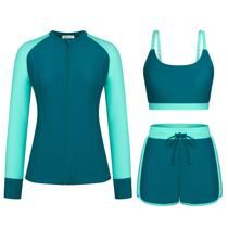 Roupa de banho feminina Rash Guard Kate Kasin, tamanho grande, azul pavão