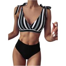 Roupa de banho feminina sexy de duas peças com estampa de listras maiô Biquíni Swimwear Roupa de banho feminina sexy de duas peças com estampa de listras maiô Biquíni Swimwear