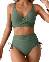 Roupa de banho feminina VividHarbor, cintura alta, torcida, verde-oliva Roupa de banho feminina VividHarbor, cintura alta, torcida, verde-oliva