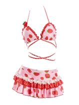 Roupa de banho haikyuu, biquíni de morango, feminino, rosa, retrô, vintage