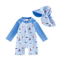 Roupa de banho Lucikamy Toddler Baby Boy Girl, manga comprida 0-6m, azul