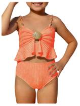 Roupa de banho MakeMechic Toddler Girl's Seashell Ruffle Beach 5Y Orange