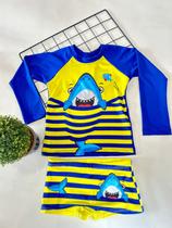 Roupa de Banho Manga Longa UV Menino Com Cueca Várias Estampas Sol Verão Praia Piscina Natação Moda