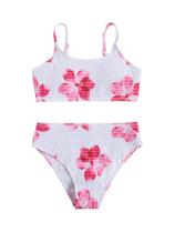 Roupa de banho RoseSeek para menina, 2 peças, floral, cintura alta, branca de 14 anos Roupa de banho RoseSeek para menina, 2 peças, floral, cintura alta, branca de 14 anos