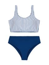 Roupa de banho RoseSeek para menina, 2 peças, listrada, laço, 11 anos, azul profundo Roupa de banho RoseSeek para menina, 2 peças, listrada, laço, 11 anos, azul profundo