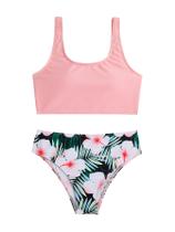 Roupa de banho RoseSeek para menina, 2 peças, listrada, laço, 12 anos, rosa/verde Roupa de banho RoseSeek para menina, 2 peças, listrada, laço, 12 anos, rosa/verde